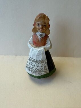 Vintage Primitive Folk Art Hand Painted Carved Wood Norwegian Lady Woman Figure